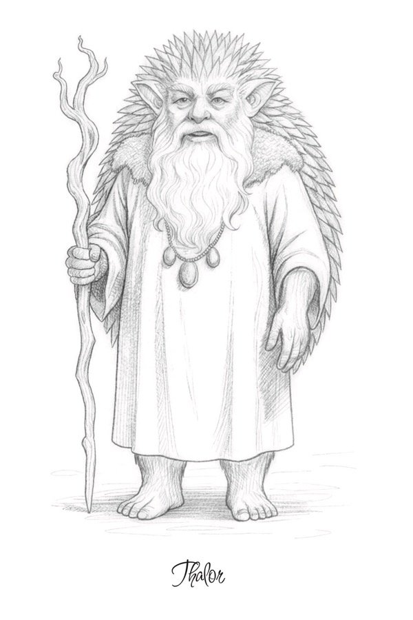 Retrato a lápiz de Thalor, del interior del libro